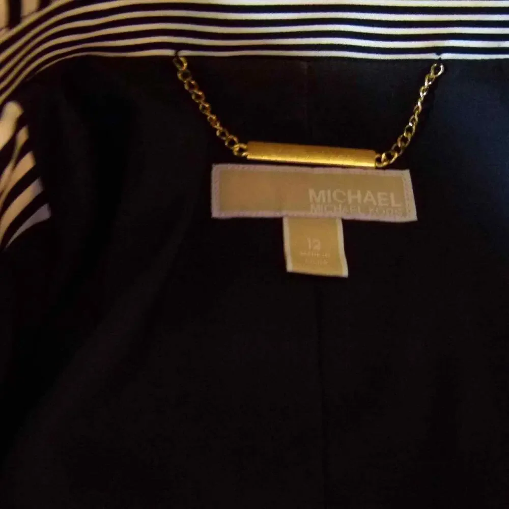NWOT Michael Kors Navy white Striped double breasted blazer 12